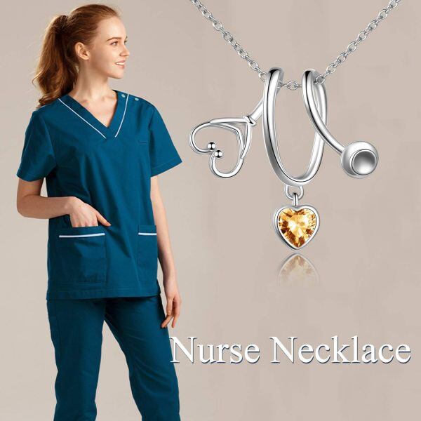 Sterling Silver Stethoscope Heart Necklace-4