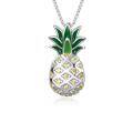 wholesale 925 Sterling Silver Green Enamel Yellow Crystal Pineapple Pendant Necklace for Women and Teen Girls-0-0