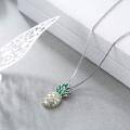 wholesale 925 Sterling Silver Green Enamel Yellow Crystal Pineapple Pendant Necklace for Women and Teen Girls-0-2