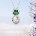 wholesale 925 Sterling Silver Green Enamel Yellow Crystal Pineapple Pendant Necklace for Women and Teen Girls-0-4