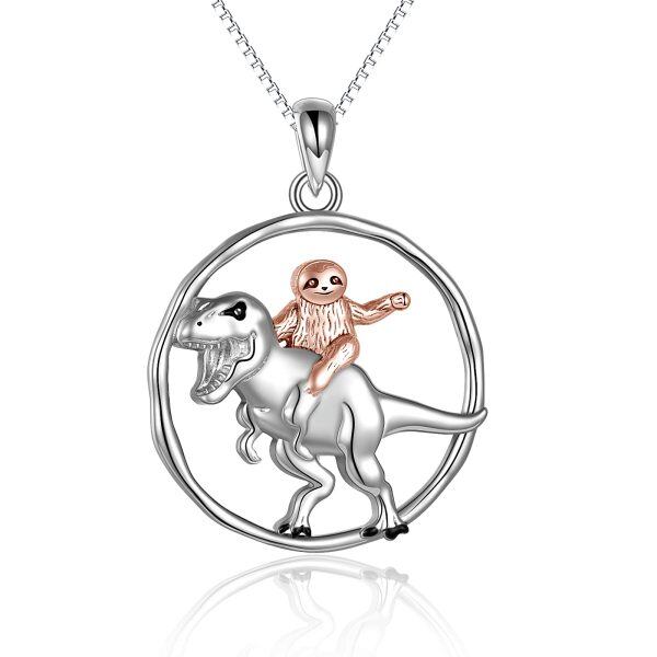 Sterling Silver Sloth And Dinosaur Necklace-0