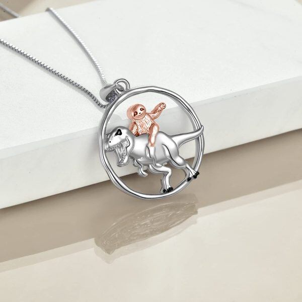 Sterling Silver Sloth And Dinosaur Necklace-2