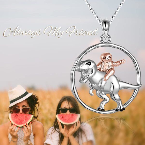 Sterling Silver Sloth And Dinosaur Necklace-4