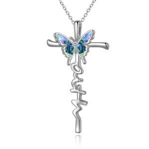 Sterling Silver Cross Butterfly Necklace-0