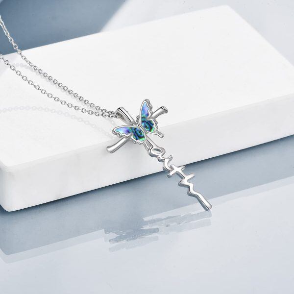 Sterling Silver Cross Butterfly Necklace-3