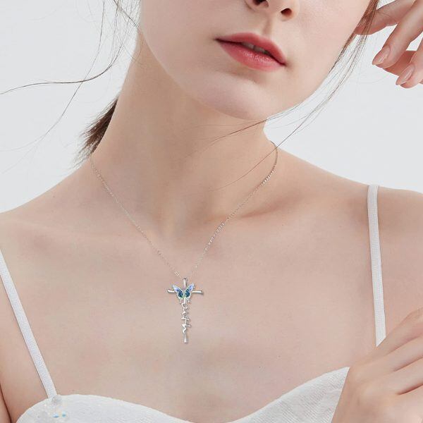 Sterling Silver Cross Butterfly Necklace-4