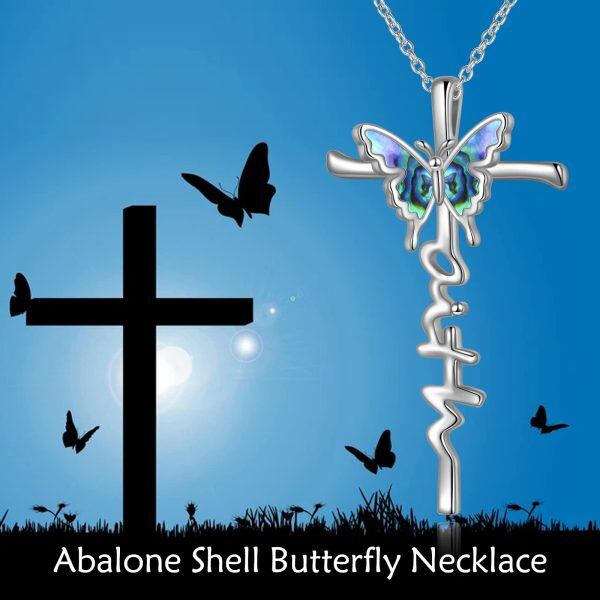 Sterling Silver Cross Butterfly Necklace-5