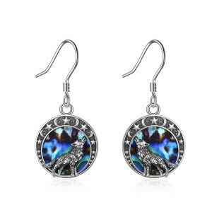 Sterling Silver Wolf Dangle Earrings-0