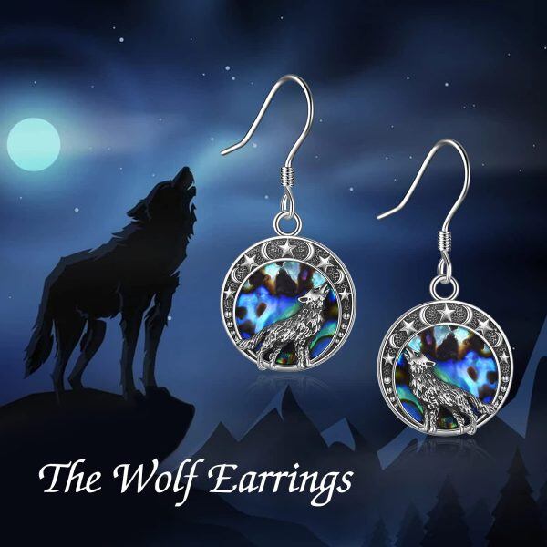 Sterling Silver Wolf Dangle Earrings-5