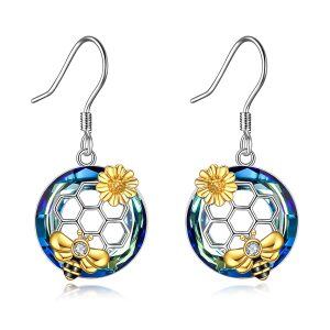 Sterling Silver Flower Bee Earrings-0