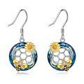 wholesale 925 Sterling Silver Blue Crystal Honeycomb Bee Drop Earrings for Women-0-0