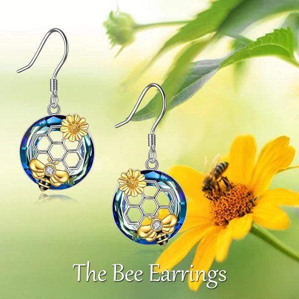 Sterling Silver Flower Bee Earrings-4