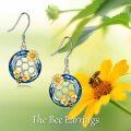 wholesale 925 Sterling Silver Blue Crystal Honeycomb Bee Drop Earrings for Women-0-4
