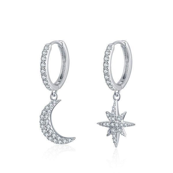 Sterling Silver Moon And Star Earrings-0