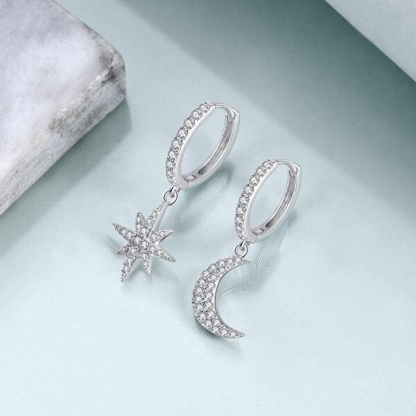 Sterling Silver Moon And Star Earrings-2