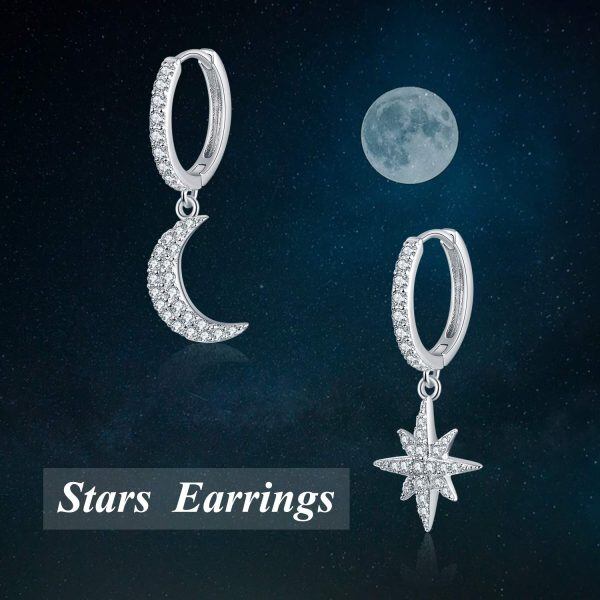 Sterling Silver Moon And Star Earrings-5