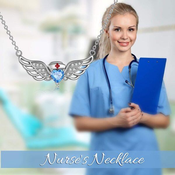 Sterling Silver Angel Wings Nurse Necklace-4