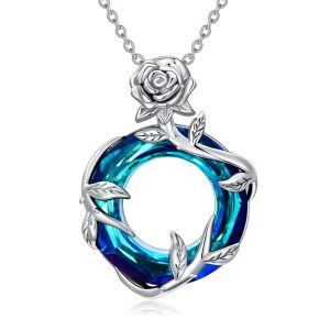 Sterling Silver Rose Necklace-0