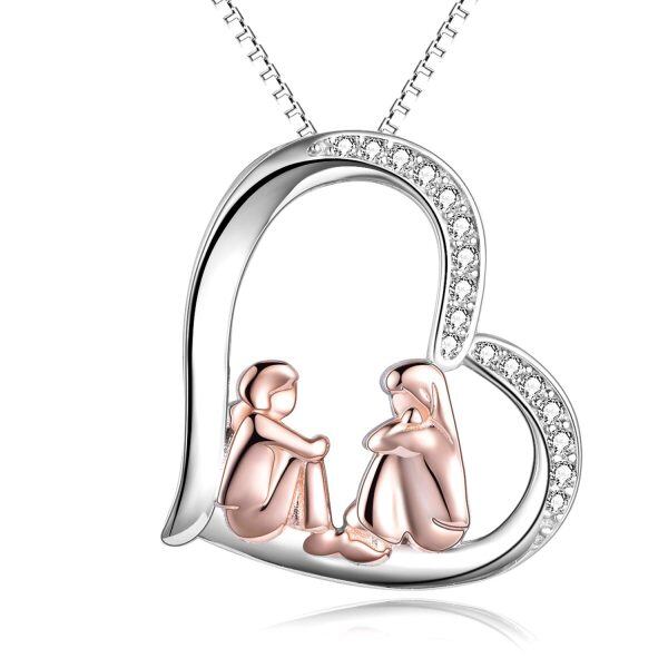 Sterling Silver Sister Heart Necklace-0