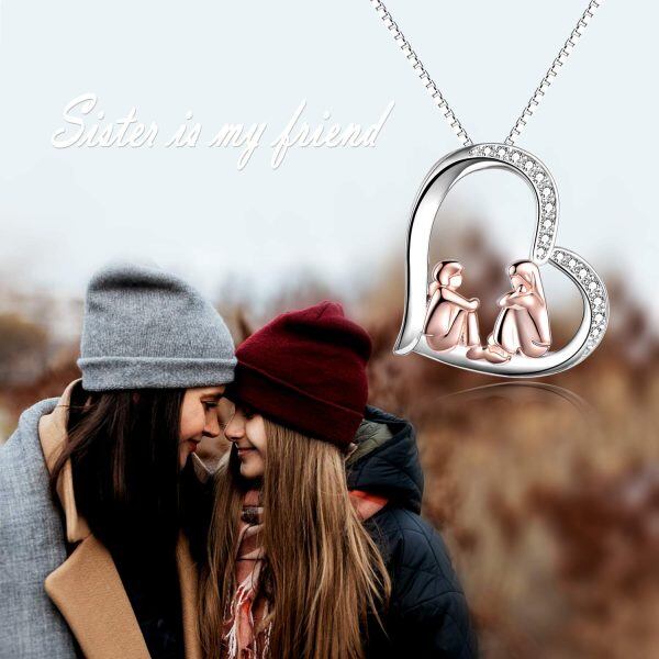 Sterling Silver Sister Heart Necklace-5