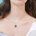 wholesale 925 Sterling Silver Round Compass Design Evil Eye Pendant Necklace with Blue Stones and CZs for Women-0-5