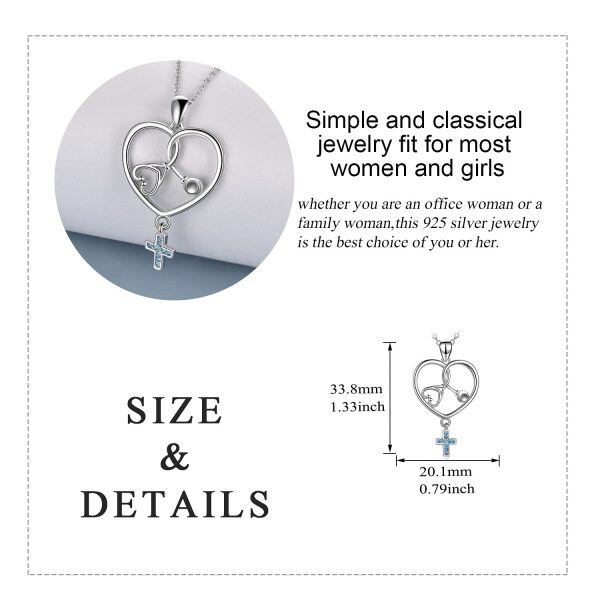 Sterling Silver Stethoscope Heart Necklace-2