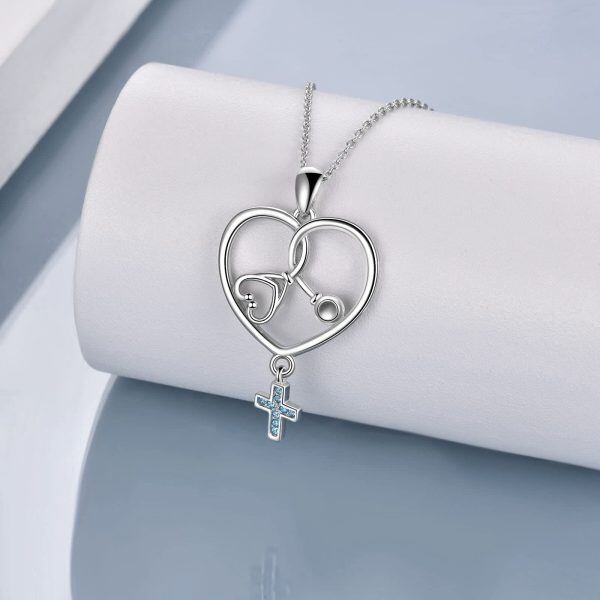 Sterling Silver Stethoscope Heart Necklace-3