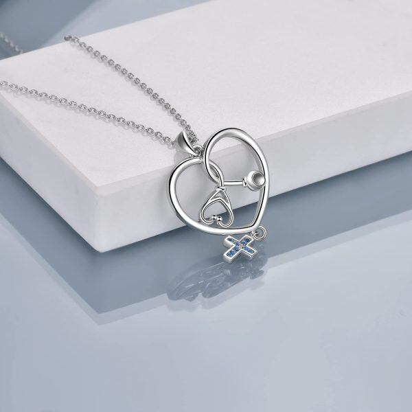 Sterling Silver Stethoscope Heart Necklace-4