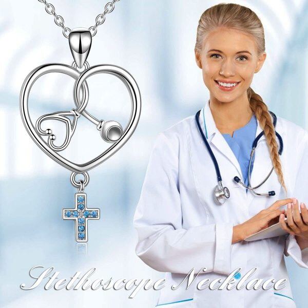 Sterling Silver Stethoscope Heart Necklace-5