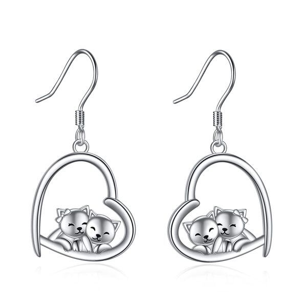 Sterling Silver Cat Earrings-0