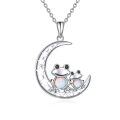 wholesale 925 Sterling Silver Moon Opal Frog Family Pendant Necklace for Women Gifts-0-0