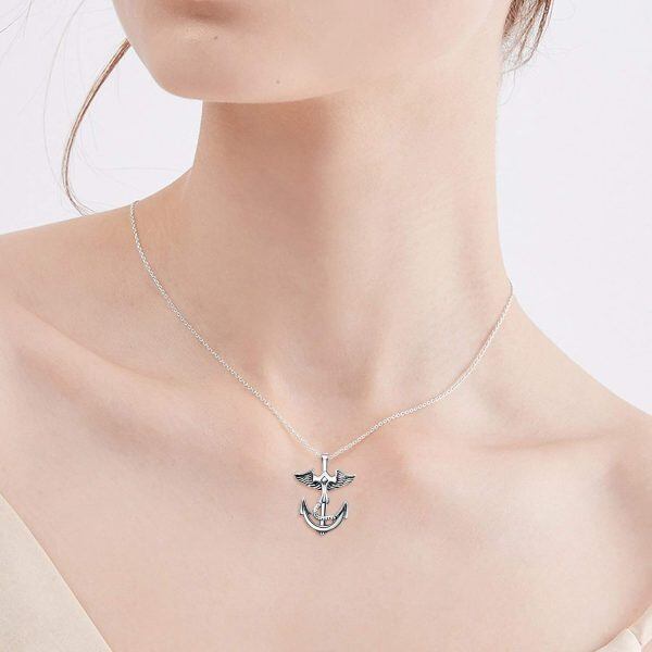 Sterling Silver Anchor Necklace-3