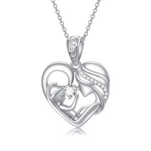 Sterling Silver Heart Mother Child Necklace-0