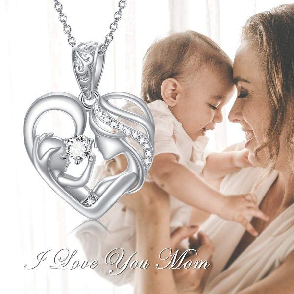 Sterling Silver Heart Mother Child Necklace-1