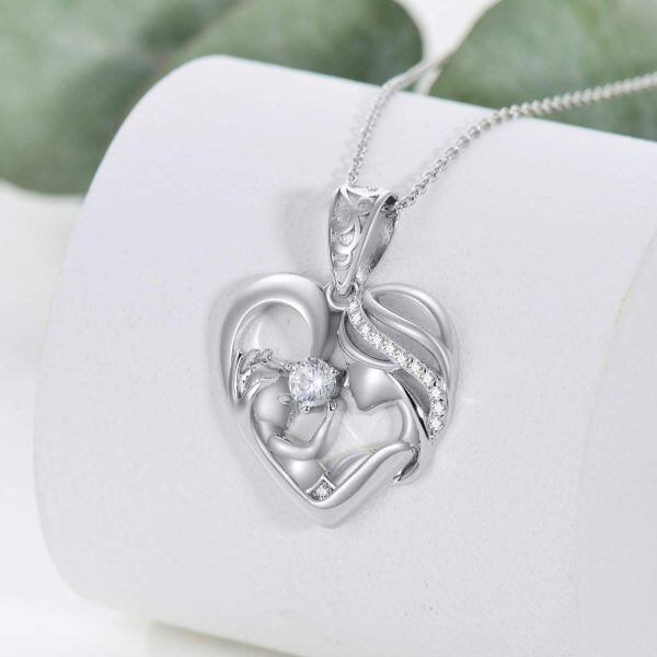 Sterling Silver Heart Mother Child Necklace-3