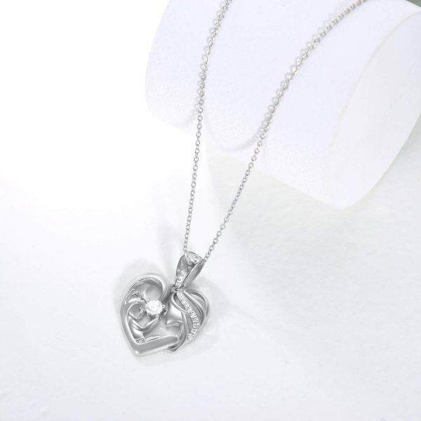 Sterling Silver Heart Mother Child Necklace-4