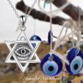 wholesale 925 Sterling Silver Star of David Evil Eye Pendant Necklace for Women-0-2