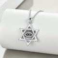 wholesale 925 Sterling Silver Star of David Evil Eye Pendant Necklace for Women-0-3