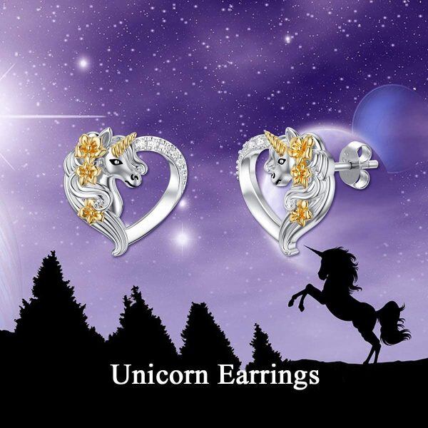 Sterling Silver Unicorn Heart Earrings-1