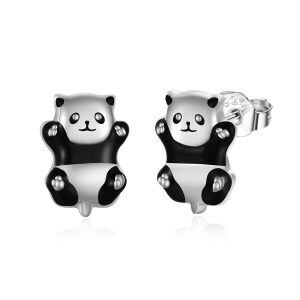 Sterling Silver Panda Earrings-0