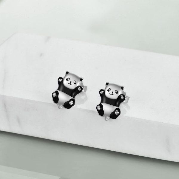 Sterling Silver Panda Earrings-3