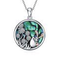 wholesale 925 Sterling Silver Round Abalone Shell Rabbit Flower Pendant Necklace for Women-0-0