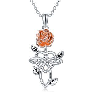 Sterling Silver Rose Cross Necklace-0