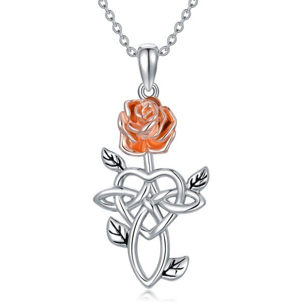 Sterling Silver Rose Cross Necklace-0