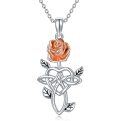 wholesale 925 Sterling Silver Orange Rose Heart Knot Pendant Necklace for Women -0-0