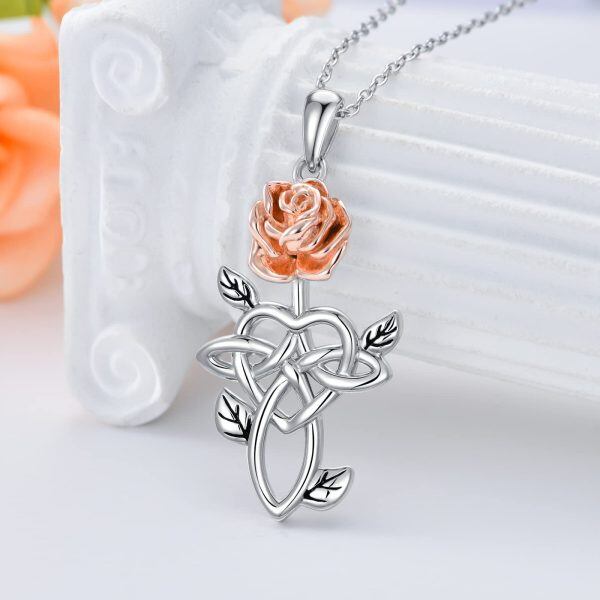 Sterling Silver Rose Cross Necklace-3