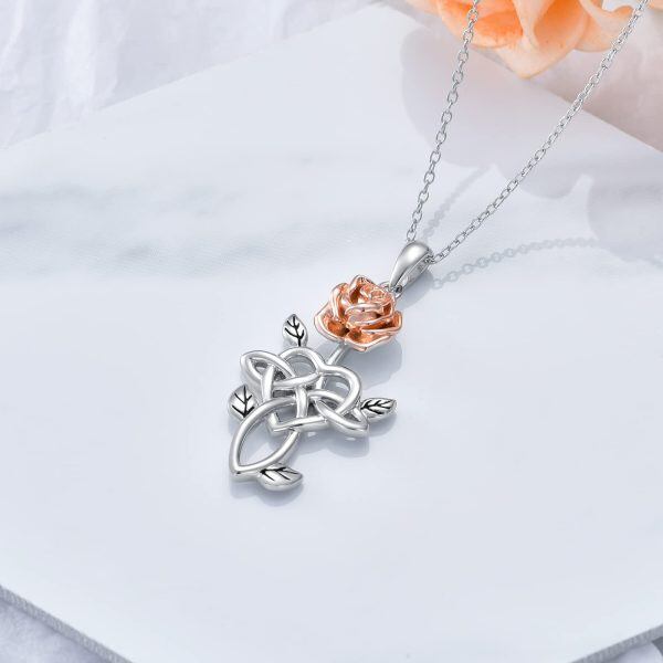 Sterling Silver Rose Cross Necklace-4