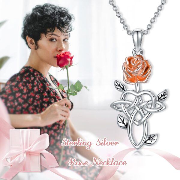 Sterling Silver Rose Cross Necklace-5