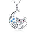 wholesale 925 Sterling Silver Moon & Axolotl Necklace w/ Blue Stones - Cute Animal s for Her-0-0