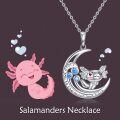 wholesale 925 Sterling Silver Moon & Axolotl Necklace w/ Blue Stones - Cute Animal s for Her-0-5